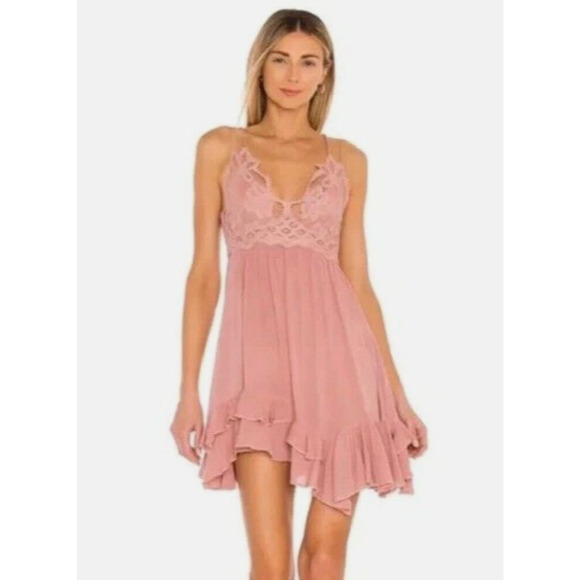 Free People Dress XS Intimately Adella Babydoll Mini Smocked Boho Fairy Lace - Picture 1 of 10